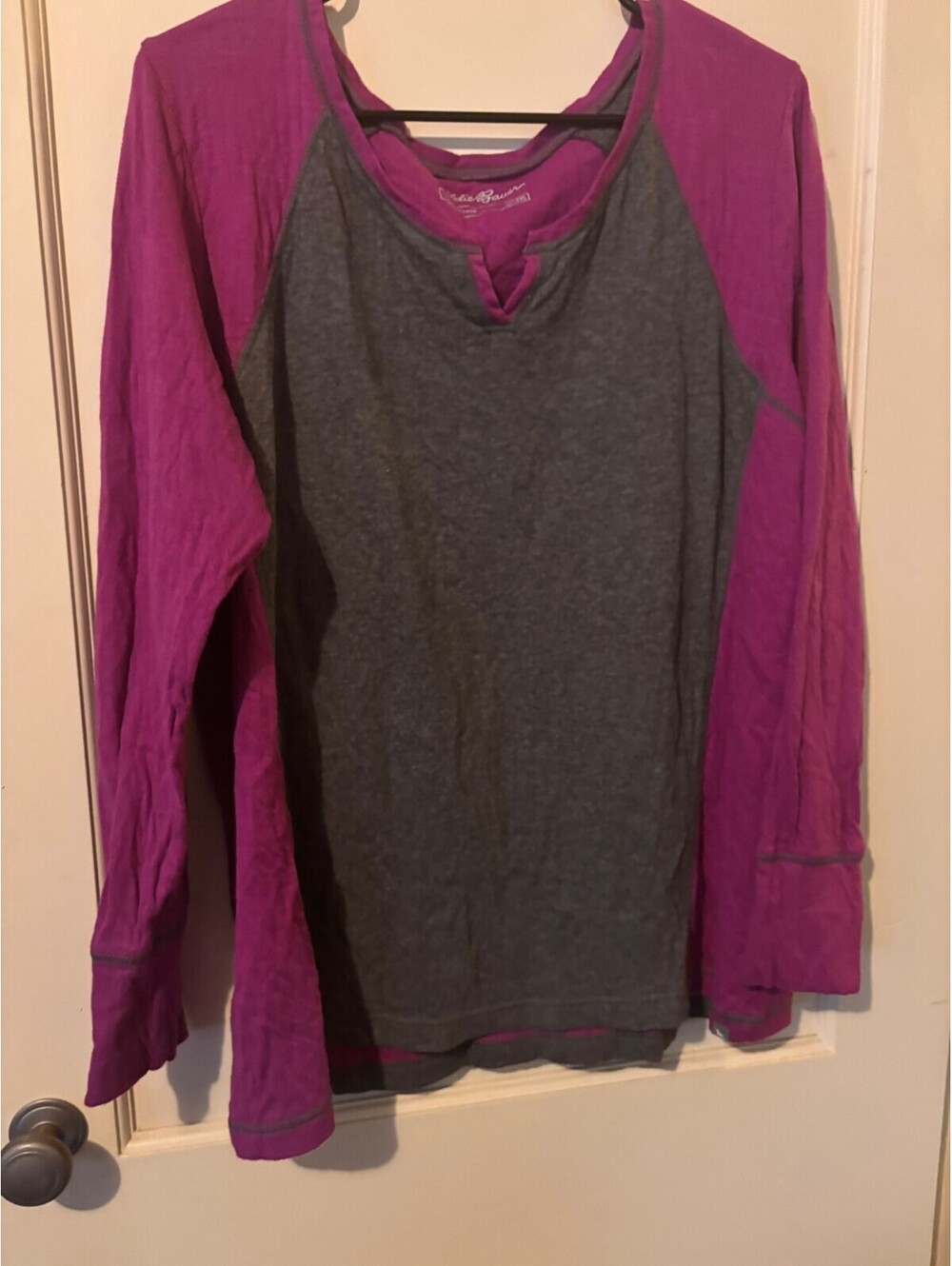 Eddie Bauer Gray Purple Raglan Long Sleeve Top 2XL